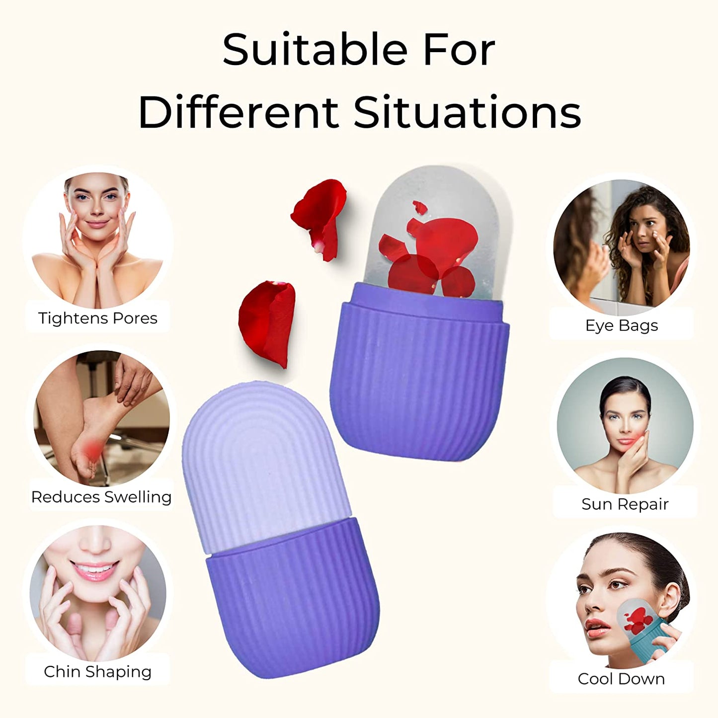 Beauty Ice Roller for Face & Eye Massage (Reusable, Purple)