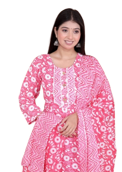 Kurti Set with Mal Print Dupatta