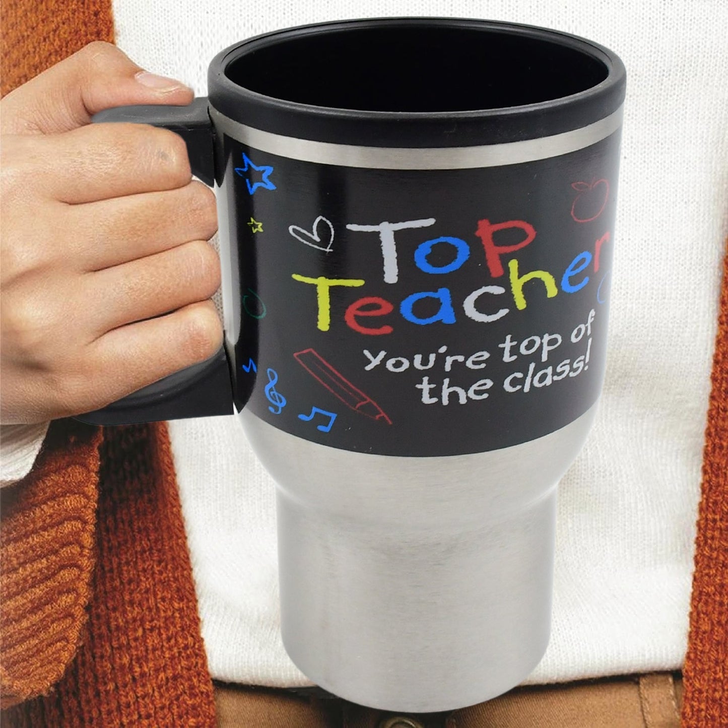 Stainless Steel Insulated Travel Mug - Double-Walled Vacuum Cup with Lid & Handle