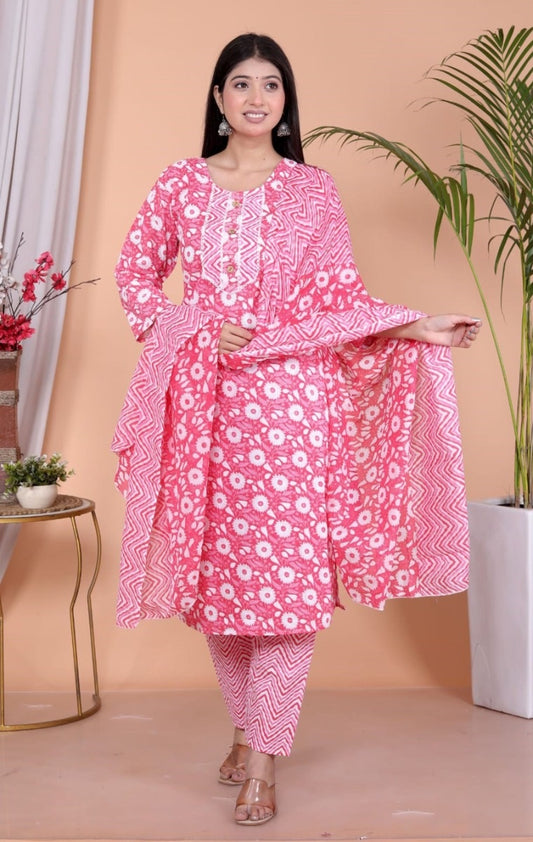 Kurti Set with Mal Print Dupatta